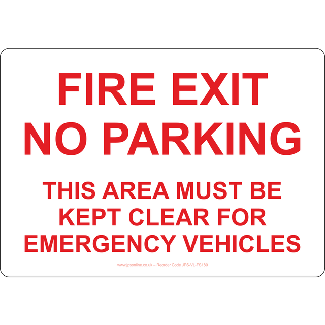 Fire Exit No Parking This Area Must Be Kept Clear For Emergency Vehicles Sign - JPS Online Ltd
