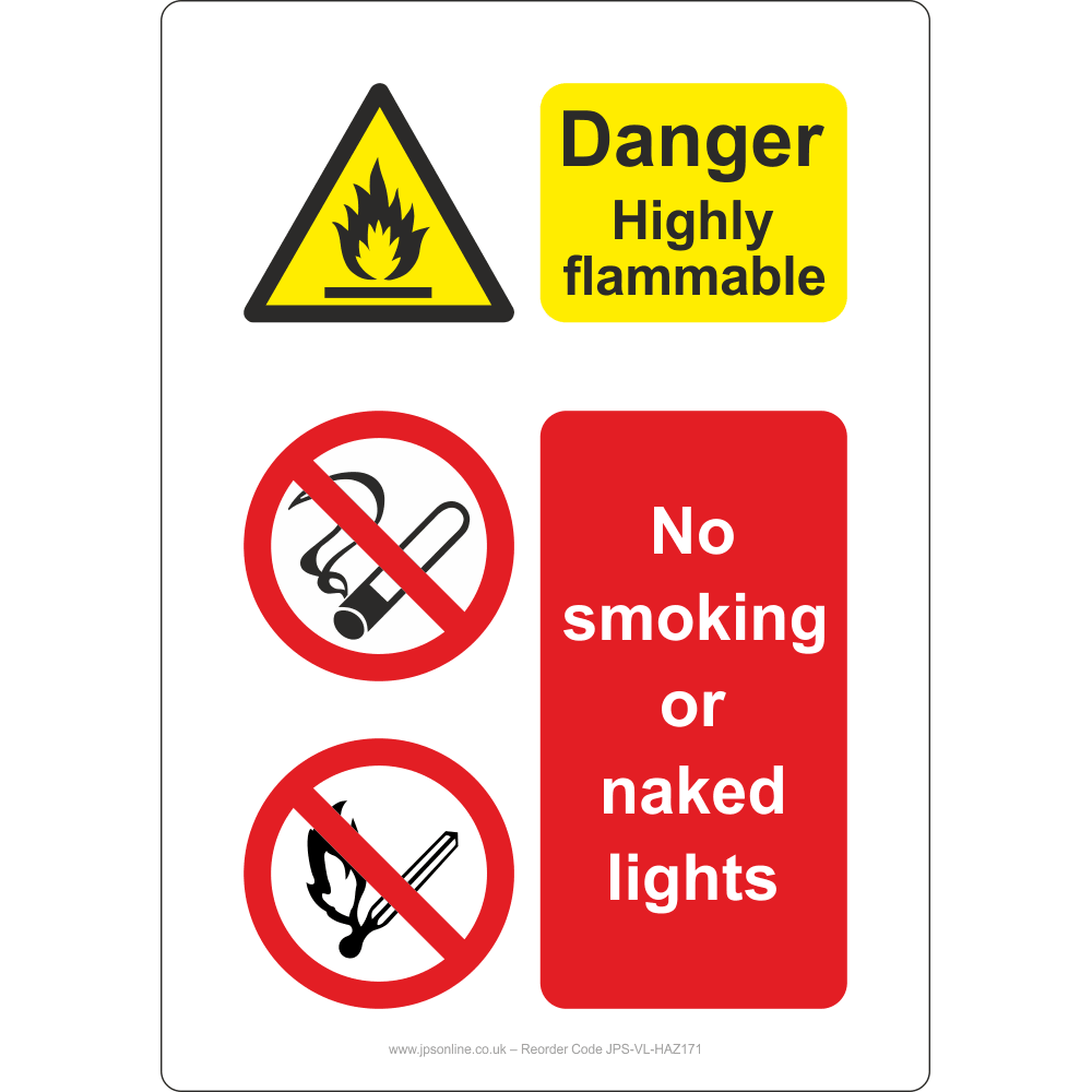 Danger Highly Flammable/No Smoking Or Naked Lights Sign – JPS Online Ltd