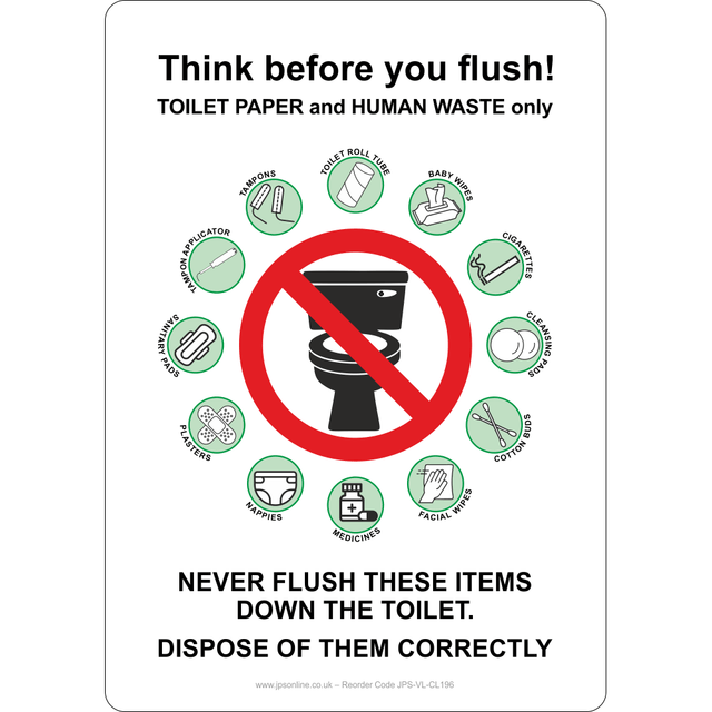 Think Before You Flush Sign - JPS Online Ltd