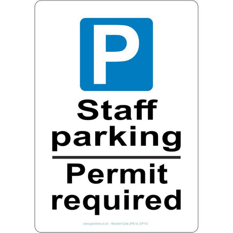 Staff Parking Permit Required Sign - JPS Online Ltd