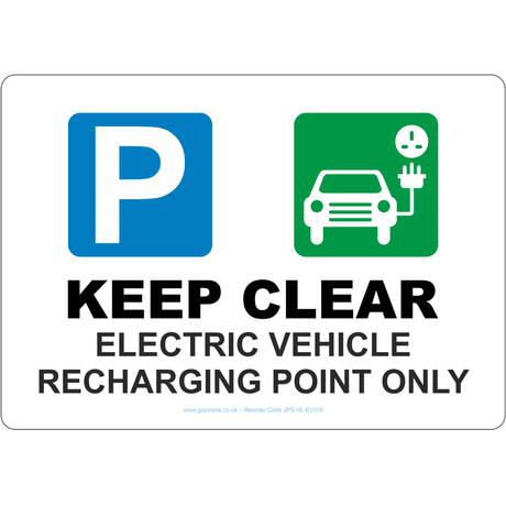 Keep Clear Electric Vehicle Recharging Point Only Sign - JPS Online Ltd