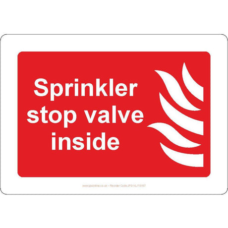 Sprinkler Stop Valve Inside Sign - JPS Online Ltd