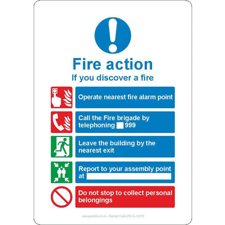 Fire Action If You Discover A Fire Sign - JPS Online Ltd