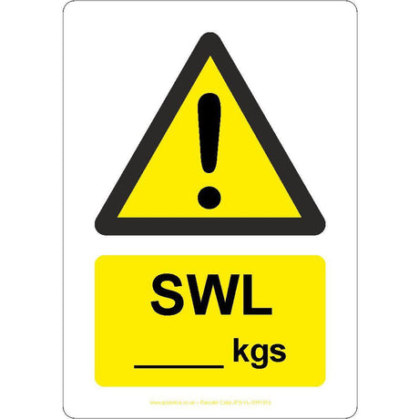 Warning SWL (kgs) Sign - JPS Online Ltd