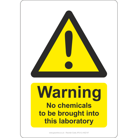 Warning No Chemicals To Be Brought Into Laboratory Sign - JPS Online Ltd