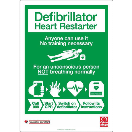 Defibrillator Heart Restarter Sign - JPS Online Ltd