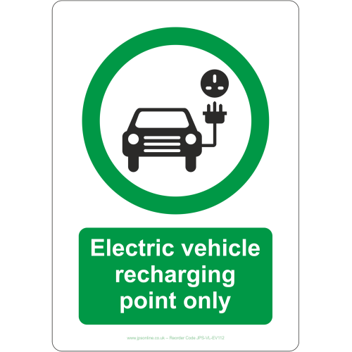 Electric vehicle recharging point only sign