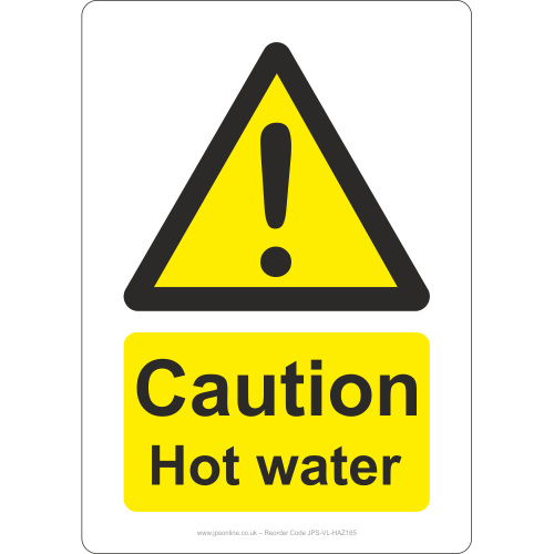 Information sign caution hot water